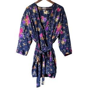 Morgan Taylor Satin Floral Robe Blue Jacquard Polyester W/ Pockets| P/S Romantic